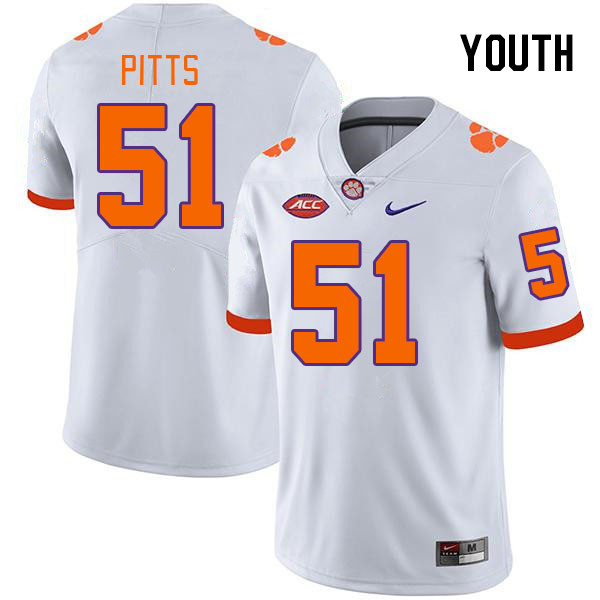 Youth #51 Peyton Pitts Clemson Tigers College Football Jerseys Stitched-White - Click Image to Close